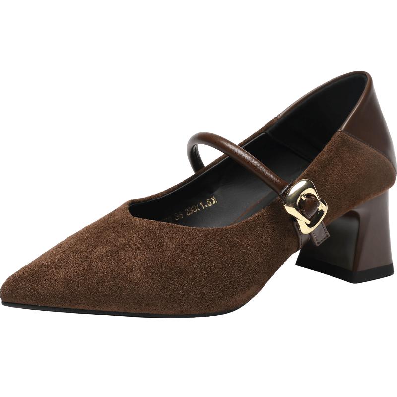 ZHR Women's Pointed Toe Mary Jane Block Heels
