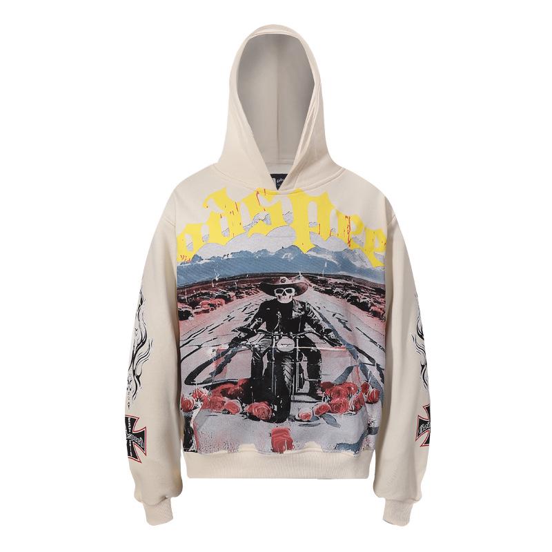 

Godspeed Retro Skull Print Hoodie - Unisex Streetwear Pullover Jacket Extra Large бежевий