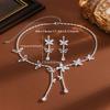 French-Style Earrings and Necklace Set Zirconia Butterfly Tassel Jewelry Sets  for Banquets