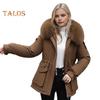Winterjacke aus Baumwolle für Damen, pelzige Kapuze, verdickter Plüsch, lange Ärmel, elastische Taille, Taschen, Reißverschluss, Mantel, mittellang, winddicht, warm, Daunenmantel