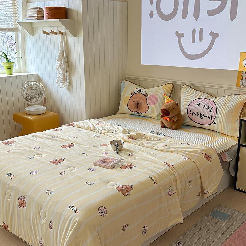 High-end Cartoon Ice Silk Summer Blanket for Bed Double Side Cool Feeling Silk Air Conditioning Quilt Lightweight Cooling Duvet