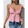 Women Sexy Lace Trim Spaghetti Strap Sleeveless Slim Fit Solid Camisole Top