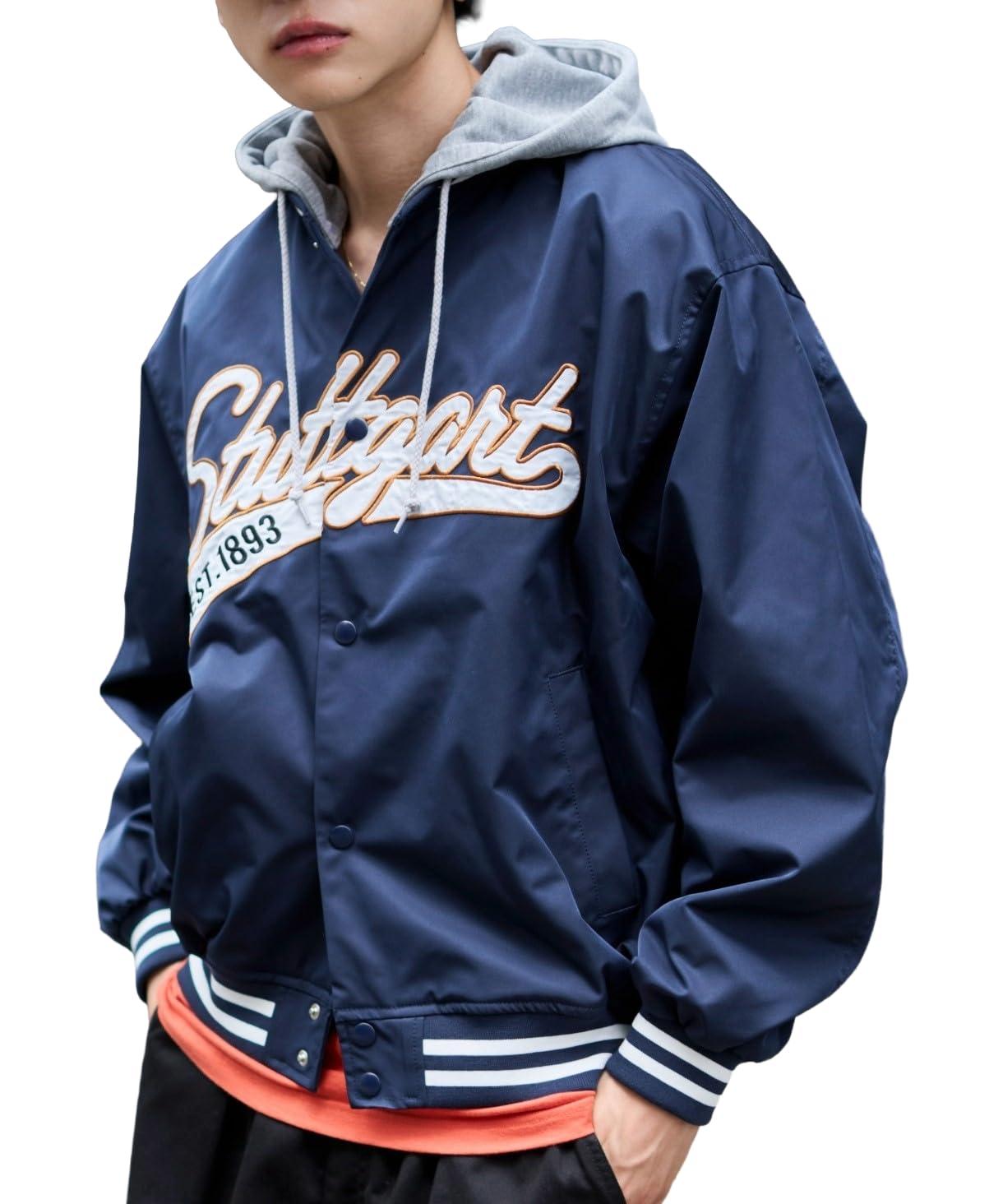 

Куртка-стадион WEGO с капюшоном и нашивкой 2-way, мужская, темно-синяя,