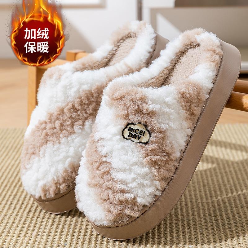 Cotton slippers women's autumn and winter new indoor home thick bottom warm plush confinement cotton mop outside wear