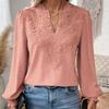 2025 Autumn/Winter New Collection, Fashionable V-neck, Lace, Solid Color, Long Sleeve, Casual Top, Women's Top, Autumn/Winter Interior, Elegant Design