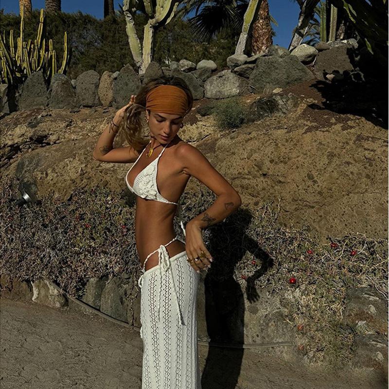 Pure Desire Beach Suit for Women, Summer and Autumn New Style Neck Halter Pants Two-piece Set Women's Dress