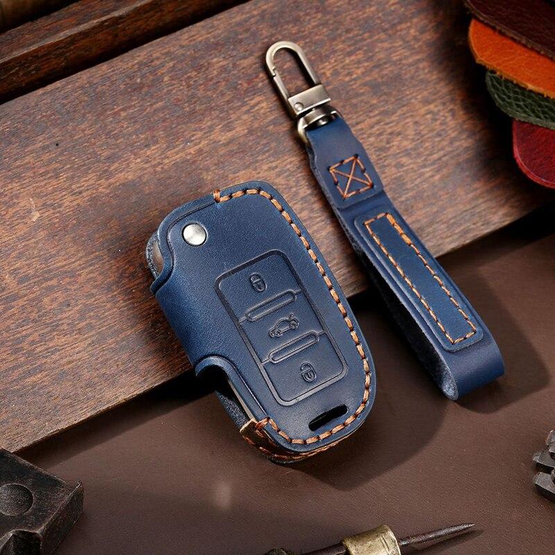 HALLMO Handmade Luxury Leather Car Key Case For Volkswagen Folding Keys