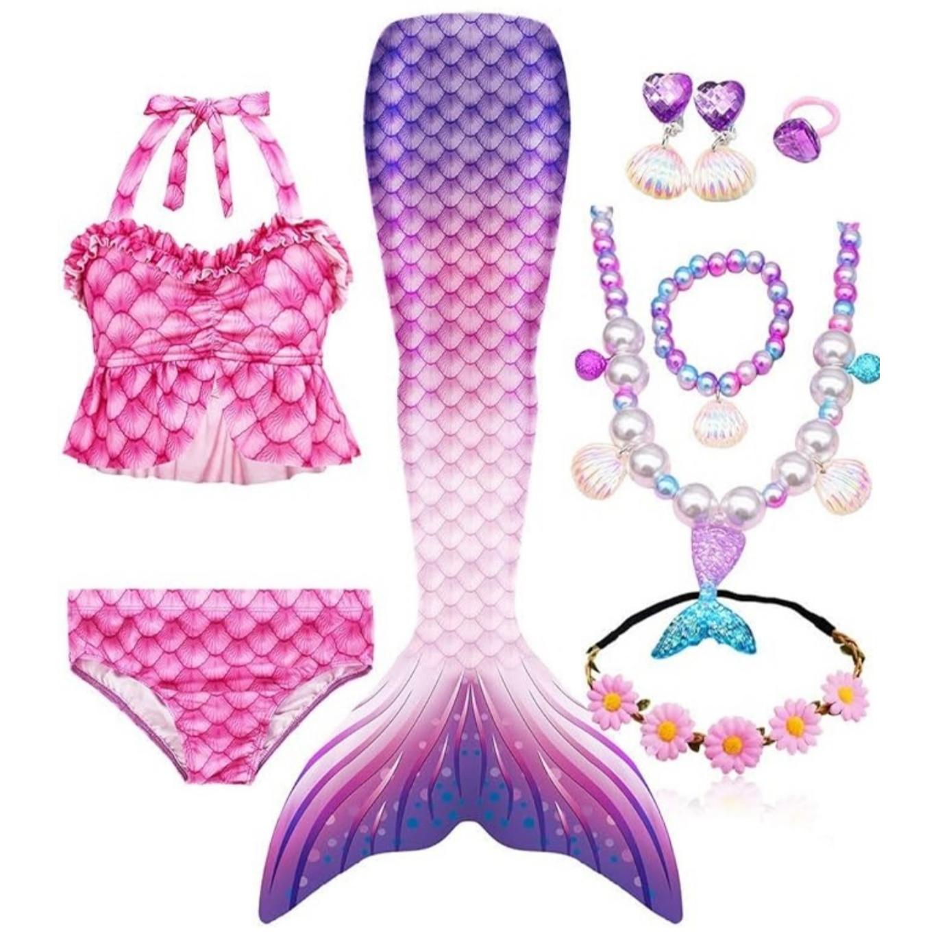 

Хвост русалки для плавания для девочек, купальный костюм, детские купальные костюмы, подарок на день рождения, От 3 до 12 лет (НЕТ моноласты) 120(5-6T) фиолетовый