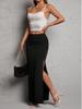 Frühling/Sommer High Waist Falten-Schlitz Midi-Rock - Damen Elegant Unifarben