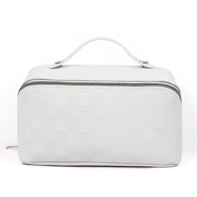 Reise-Make-up- und Toilettenartikeltasche mit gewebter Lederstruktur - Tragbar, Großes Fassungsvermögen, Hochwertiger Organizer