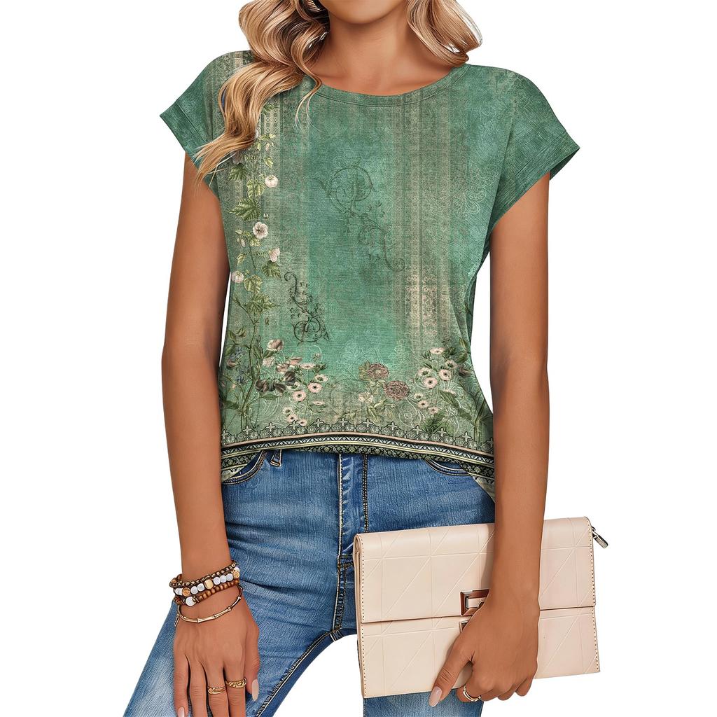 Women's Loose-Fit Fashionable Casual Retro Print T-Shirt