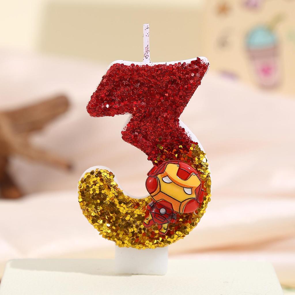 Iron Man Sequin Birthday Cake Topper – Festive Digital Candle with Colorful Design