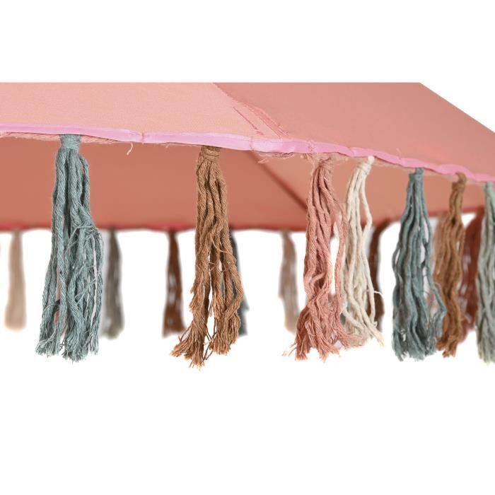 Parasol - Acier - Corail - Aluminium - 180x180 Cm - Hauteur 190 Cm - Frange Design