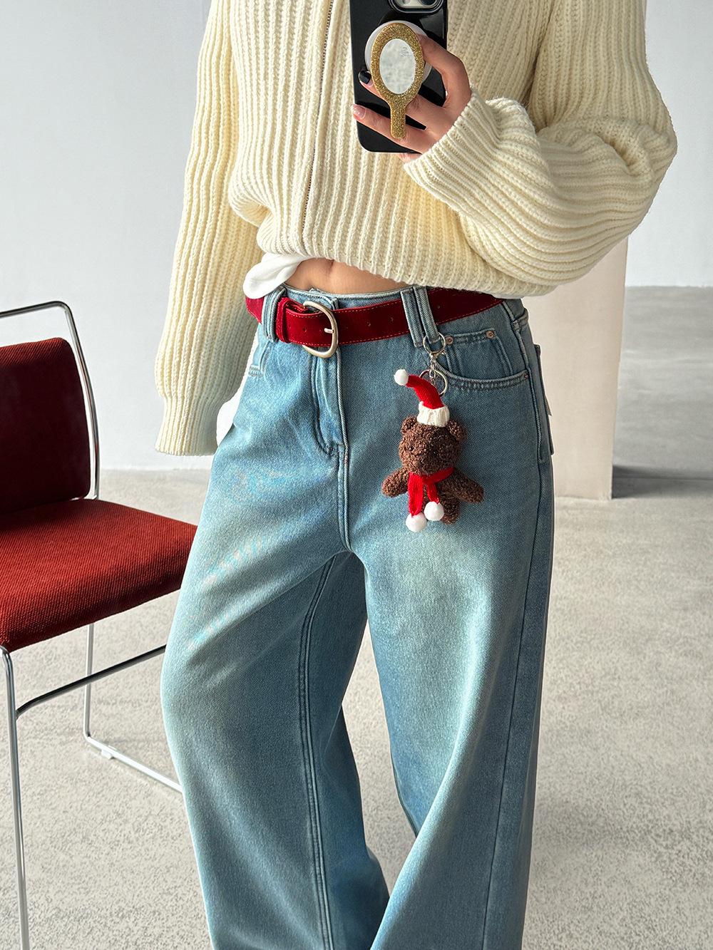 

Wang Qizhi Women s Christmas Bear Plush-Lined Red Belt Warm Jeans WQ135 L (110-120 jin)