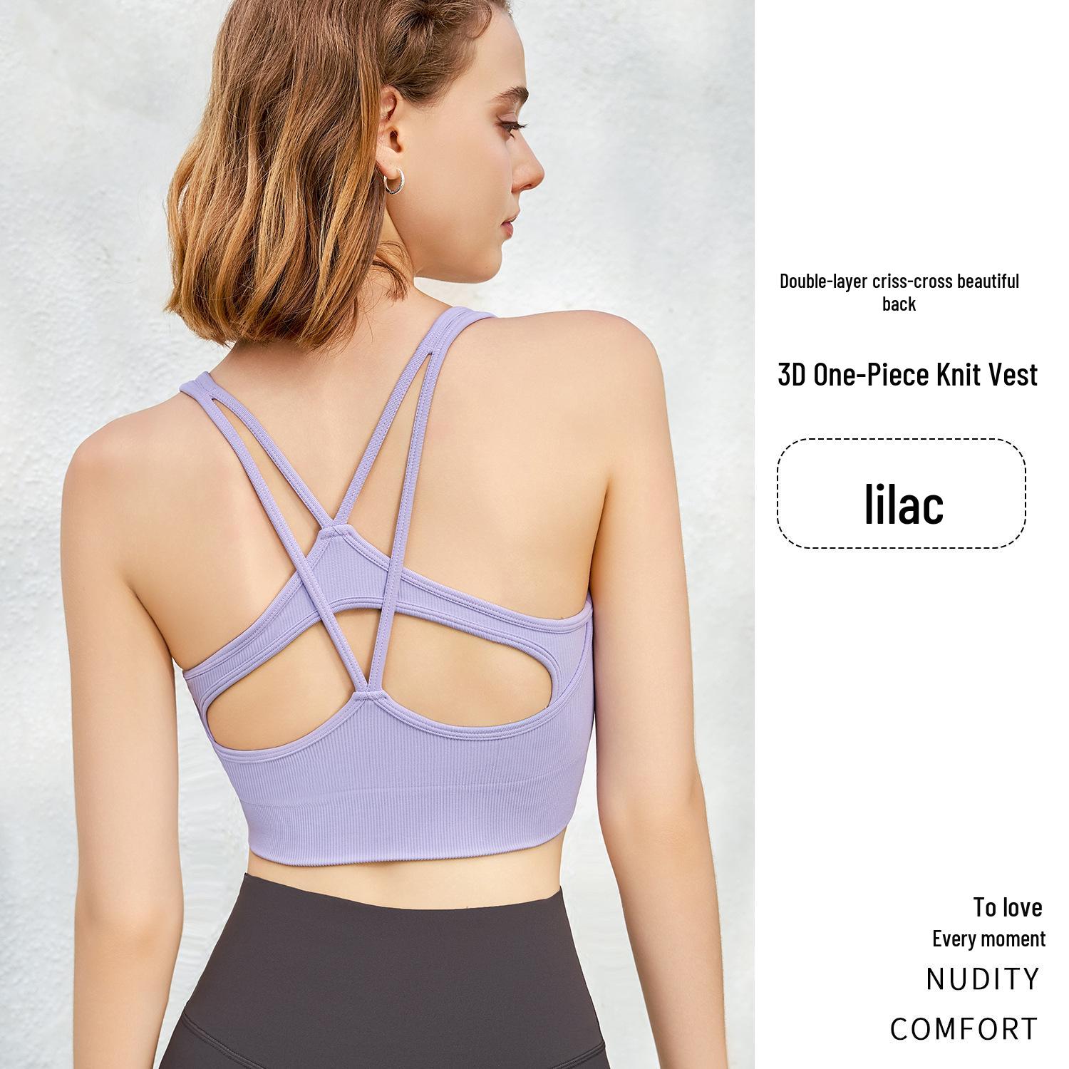 

Спортивный бюстгальтер для йоги средней и высокой интенсивности Jiuyi для женщин с тонкими бретелями и красивым дизайном спины L фиолетовый