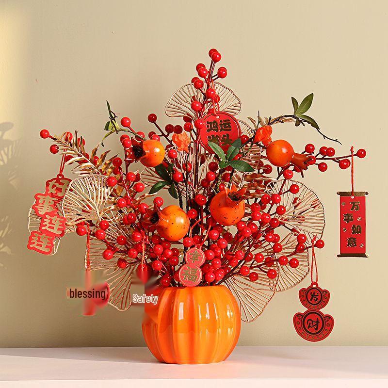 Red Persimmon Artificial Flower for Wedding, New Year, Living Room, Dining Table, TV Cabinet, and Housewarming Decor