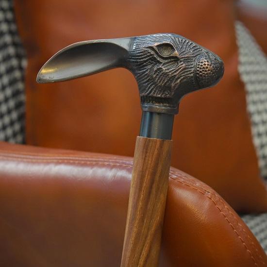 Brass Rabbit Head Cane Spiral Carved Wooden Walking Stick Handmade Animal Handle Cane  Decorative Gift