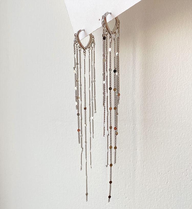 

Корейский трендовый кафф на ухо с кисточкой и сердечком для женщин - Длинные, стройнящие серьги с темпераментом для круглых лиц