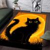 1PC Black cat with orange background Print Carpet Rug for Living Room Bedroom Sofa Doormat Home Decor Non-slip Floor Mat