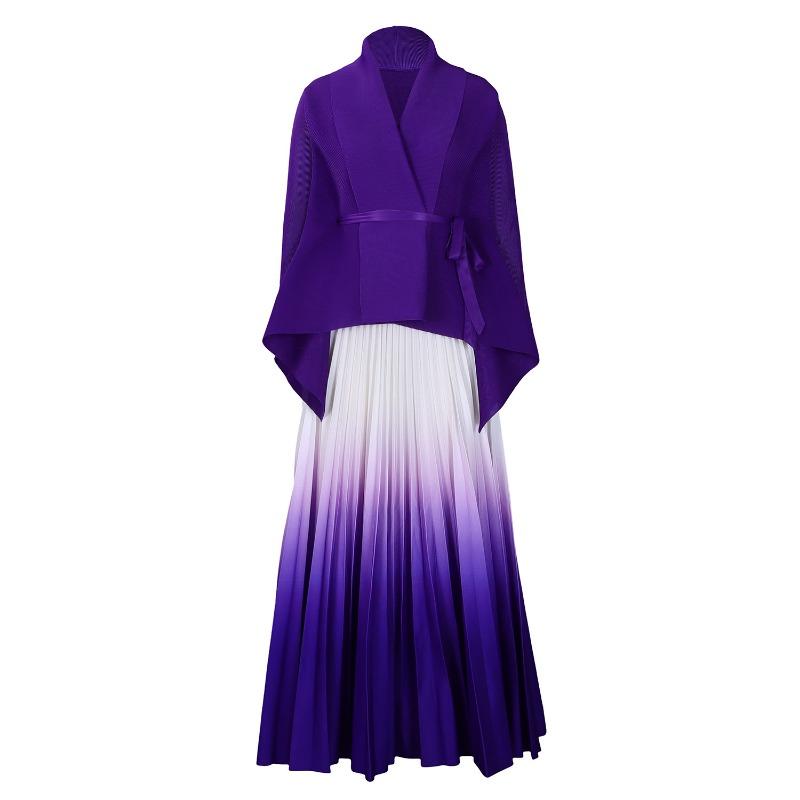 Women's clothing autumn large size fashionable elegant bat sleeve top gradual change color skirt two-piece set