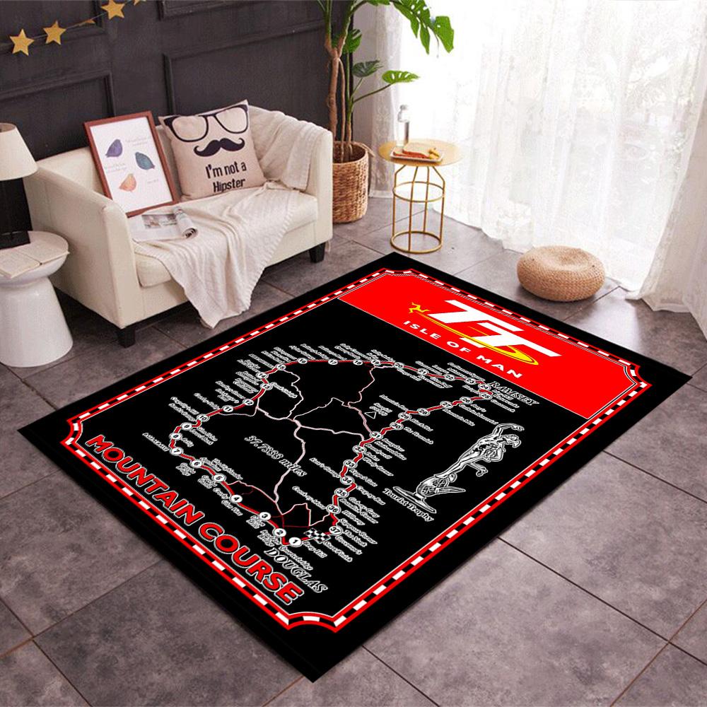 Isle Of Man Tt Course Map Themed Anti-Slip Rugs - Polyester Home Decor, Suitable for Bedrooms, Living Rooms, Doorways, Studios, and Decorations