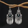 Vintage Ethnic Jewelry Bohemian Antique Silver Color Alloy Imitation Turquoise Tassel Earrings For Women's Party Accessories