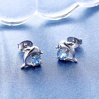 Huitan Blaue Delphin Ohrstecker Niedliche Ohraccessoires für Frauen Zinklegierung Farbe Einfache Ohrringe Mädchen Geburtstagsgeschenk Trendiger Zirkon