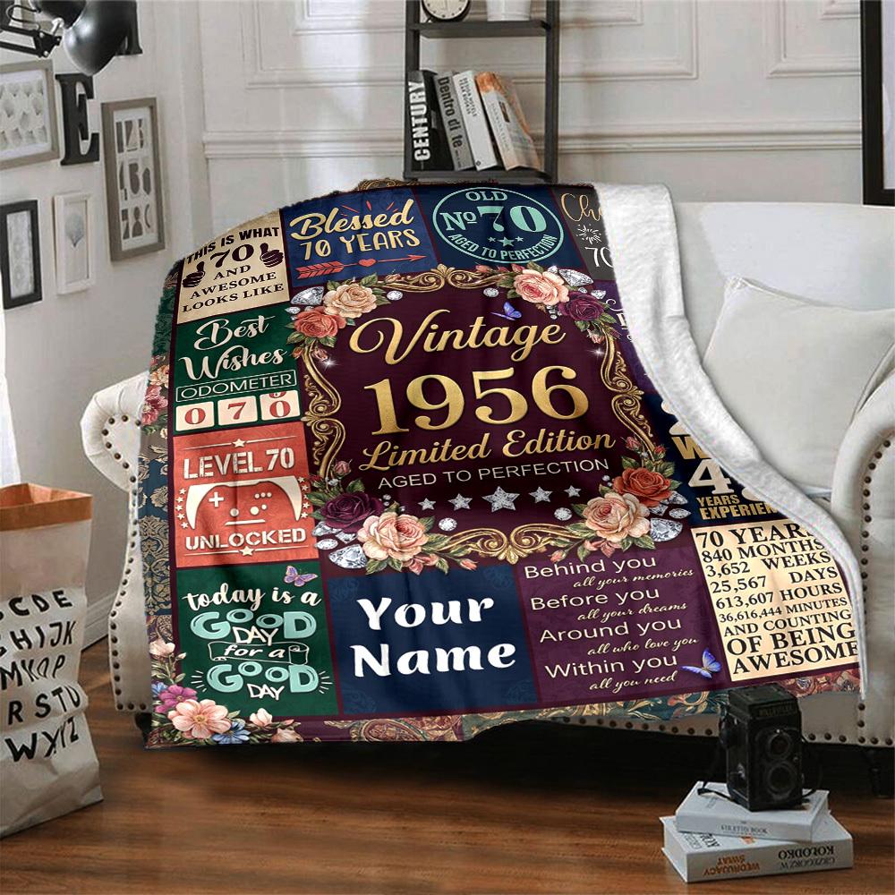 Vintage Anniversary Celebration Customize Your Name Blanket Soft Lightweight And Portable Suitable For All Seasons It'S Perfect For Picnics Sofas