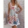 Women's Geometric Floral Print Sleeveless Dress - Suitable for All Seasons, Suitable for Summer Beach Wear