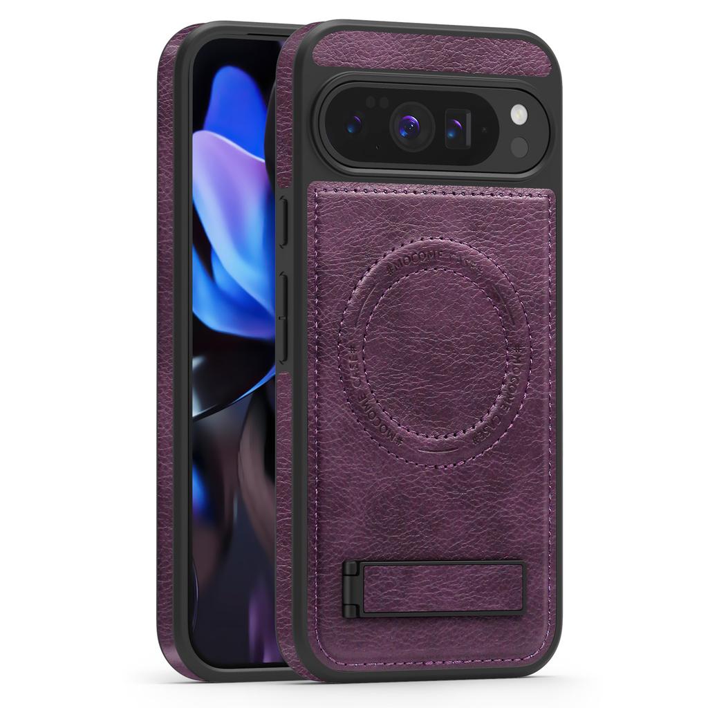 For Google Pixel 10 Pro XL Case Compatible with MagSafe Kickstand Leather Phone Back Cover