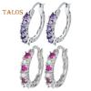 1 Pair Women Huggie Earrings Blue Cubic Zirconia Small Hoop Earrings Party Prom Clipping-on Earrings Copper Round Earrings