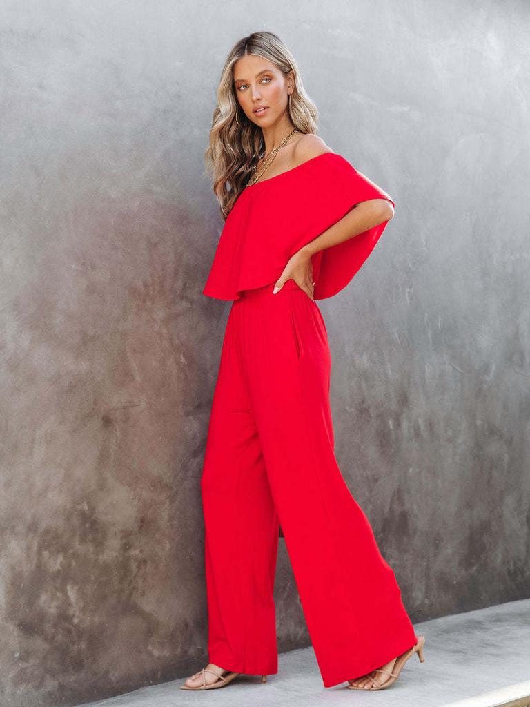 Summer Women's Temu One-Shoulder Fashion Chic Casual Wide Leg Jumpsuit for Women