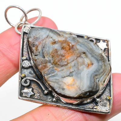 Natural Desert Rose Druzy Gemstone 925 Sterling Silver Pendant 2.68" M6Z75