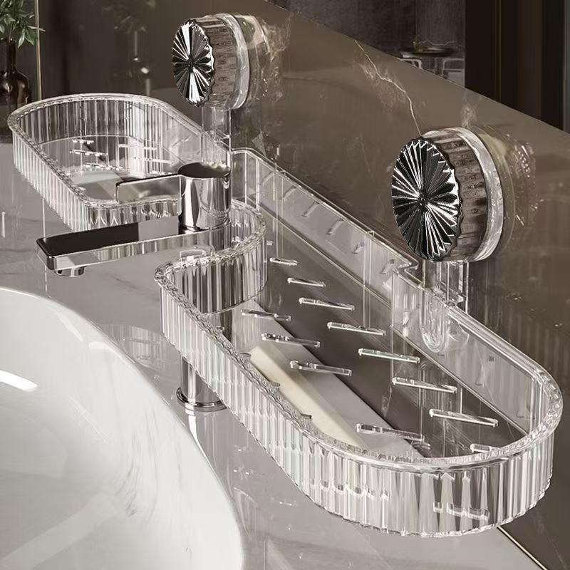 

No-Drill Suction Cup Vanity Shelf: Wall-Mounted Faucet & Sink Storage Rack