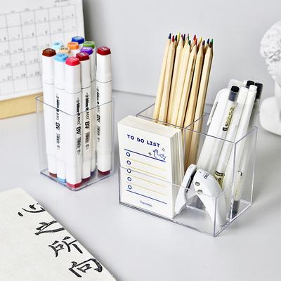 Ins Transparent Pen Holder Acrylic Pen Bucket Student Office Desktop Finishing Storage Box Makeup Brush Storage Bucket