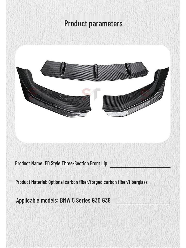 Carbon Fiber FD Style Three-Piece Front Lip Splitter for BMW 5 Series G30/G38