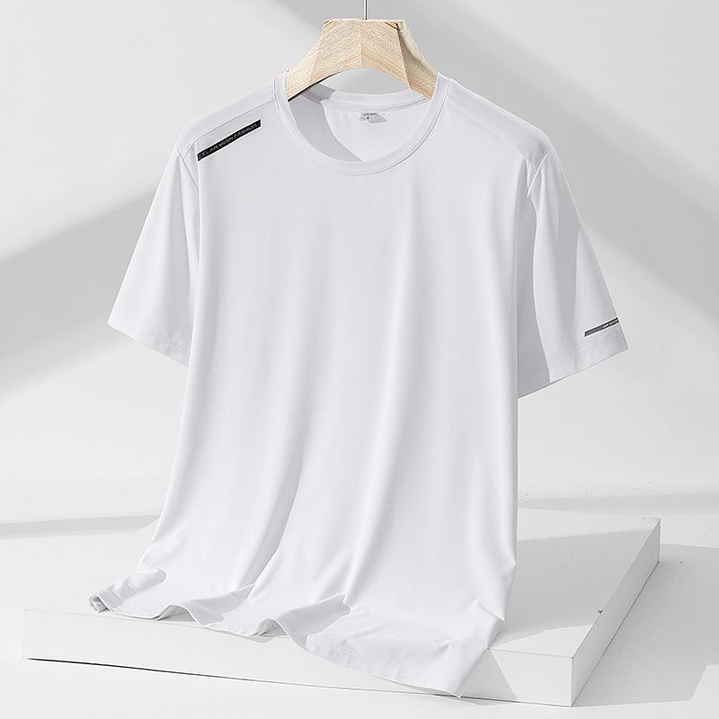 Men's Summer Ice Silk Quick-Dry Mesh T-Shirt - Breathable, Lightweight, Short Sleeve Trendy Base Layer In White.