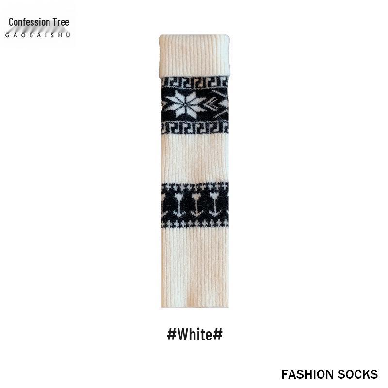 Ethnic Style Wool Leg Warmers: Women’s Thick, Warm, Knitted Calf Warmers with Retro Snowflake Pattern for Autumn and Winter.