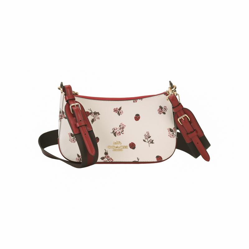 

COACH Jes 25 floral print coated canvas and leather armpit bag shoulder crossbody bag medium size women s white and red білий