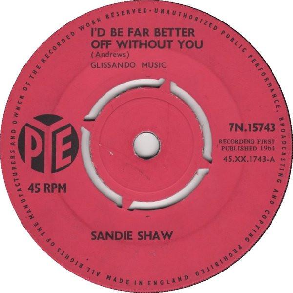 

7-дюймовая пластинка SANDIE SHAW Id Be Far Better Off Without You 7N15743 PYE 1964 UK SoulFunk Б/у