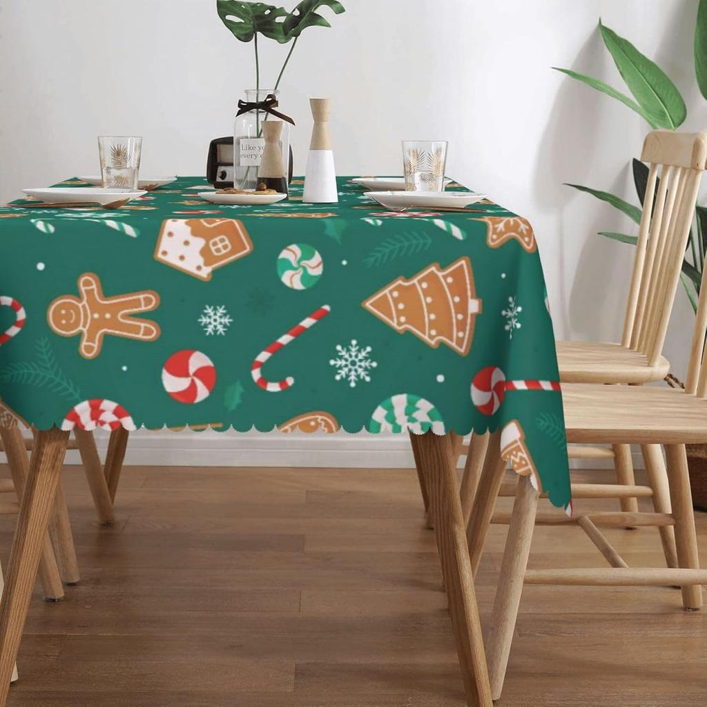Christmas Candy Cane Gingerbread Waterproof Tablecloth Table Decor Winter Holiday Kitchen Dining Tablecloth Christmas Decoration