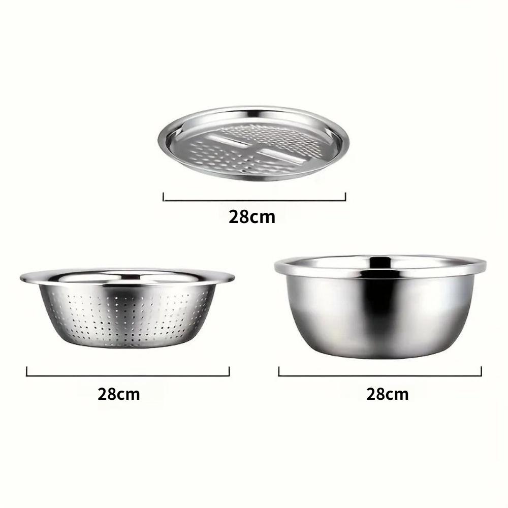 3-in-1 Edelstahl Gemüseschneider Hobel Multifunktionales Sieb zum Waschen und Schneiden von Obst, Gemüse Küchenhelfer