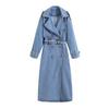Women Loose Double Breasted Belted Denim Trench Coat