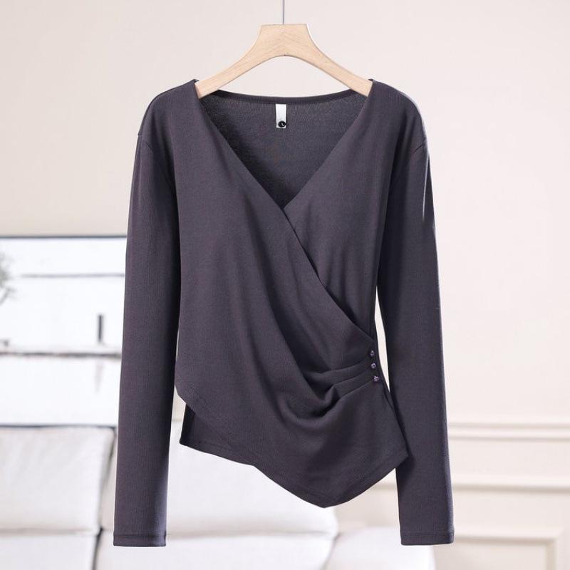 2025 Women's V-neck Long-sleeve Slim-fit T-shirt - Stylish Spring/Autumn Design