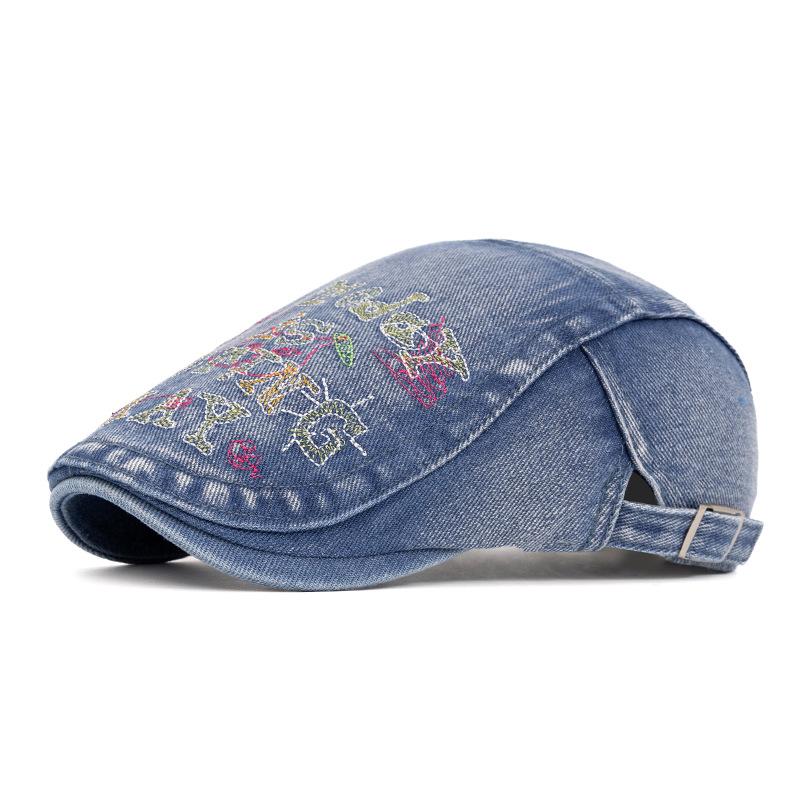 Summer Embroidery Cap Women Vintage Letter Denim Forward Cap Men Beret