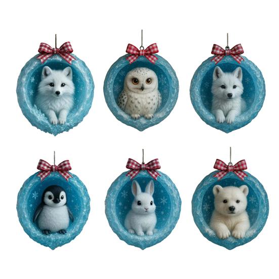 Kutup Hayvanı Yılbaşı Süsleri 2D Akrilik Buzlu Mağara Askılı Dekor Kutup Ayısı Penguen ile Noel Ağacı Süsü