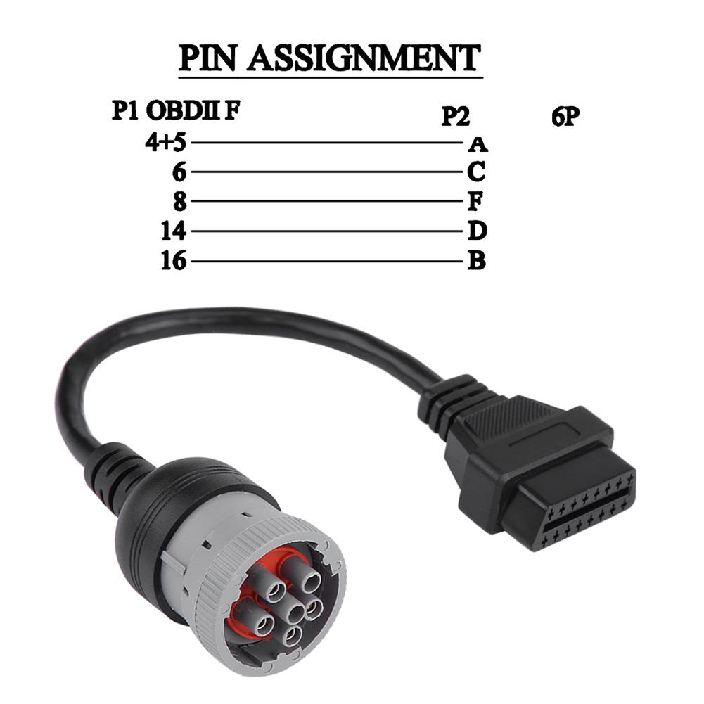 Truck Diagnose Interface Female 16 Pin   6 Pin Adapter Cable for Automotive Diagnostic Tool