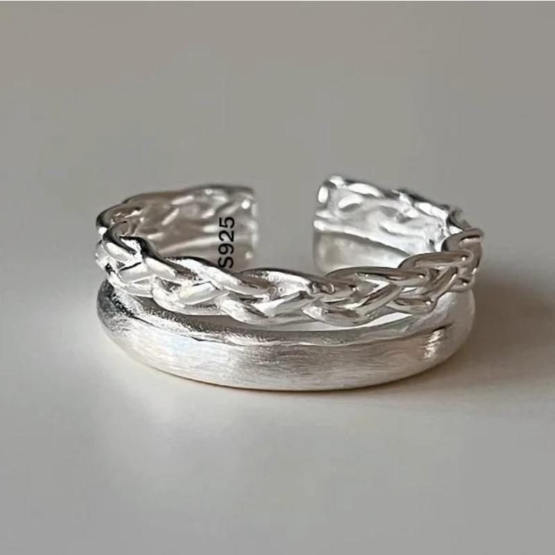 Sam Panda 925 Silver Rings For Women Men Fine Jewelry Finger Adjustable Open Vintage Chain Ring For Party Birthday Gift