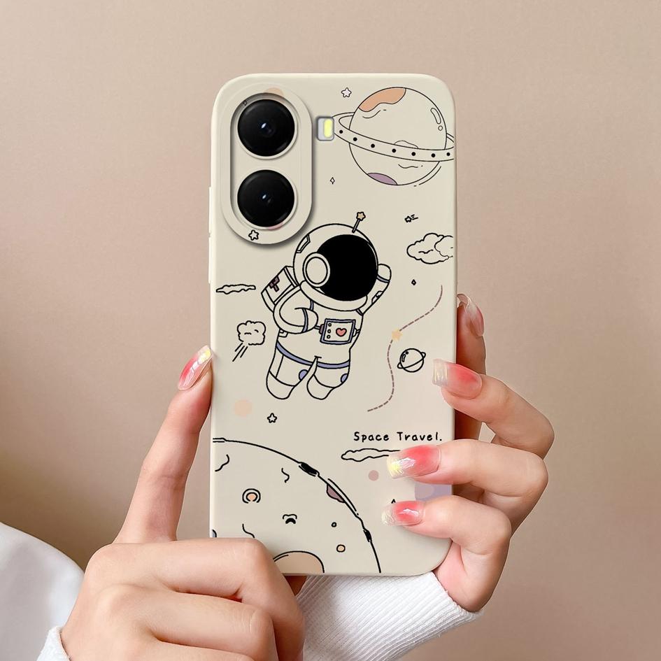 Krásný kreslený kryt s astronauty na telefon pro redmi 10 11 12 13 14C 14R měkký čtvercový tekutý silikonový protiskluzový kryt pro redmi 10 11 12 13 14C 14R