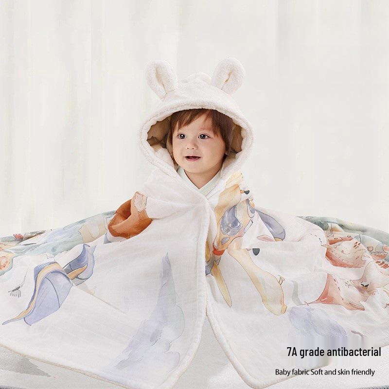 Hooded Coral Fleece Baby Bath Towel - Quick Dry, Water Absorbent, Swaddling Blanket for Newborns, Thickened for Autumn & Winter.